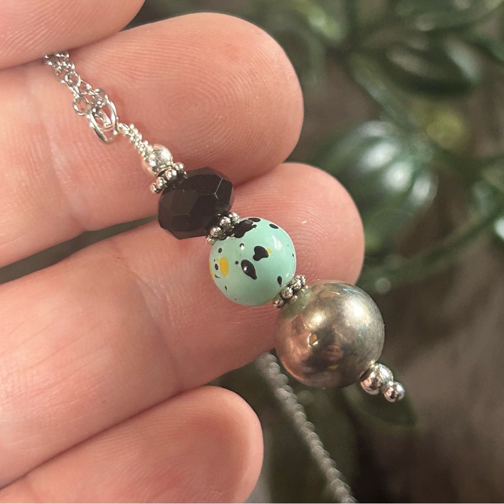 Handcrafted art glass bead drop pendant on chain necklace